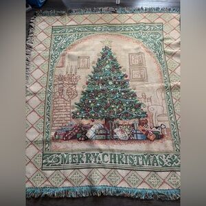 Holiday Merry Christmas Woven Throw Blanket - Green Multi